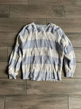 Hollister Wide-Striped Crewneck Sweater in Light Blue & Cream